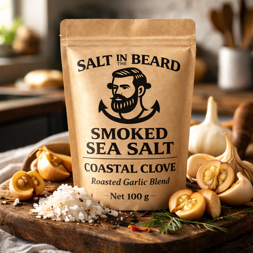 Coastal Clove – Large Flake Smoked Sea Salt with Roasted Garlic (100g)