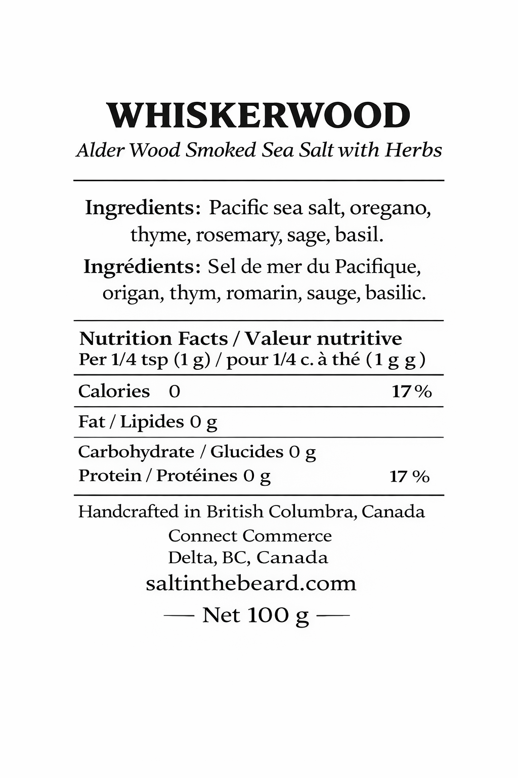 Whiskerwood – Large Flake Alder Wood Smoked Sea Salt with Herbs (100g)