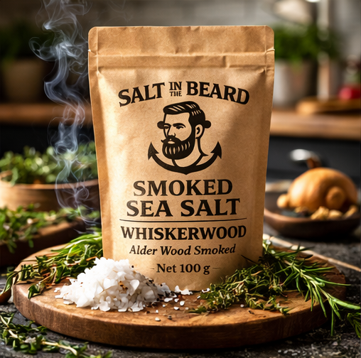 Whiskerwood – Large Flake Alder Wood Smoked Sea Salt with Herbs (100g)